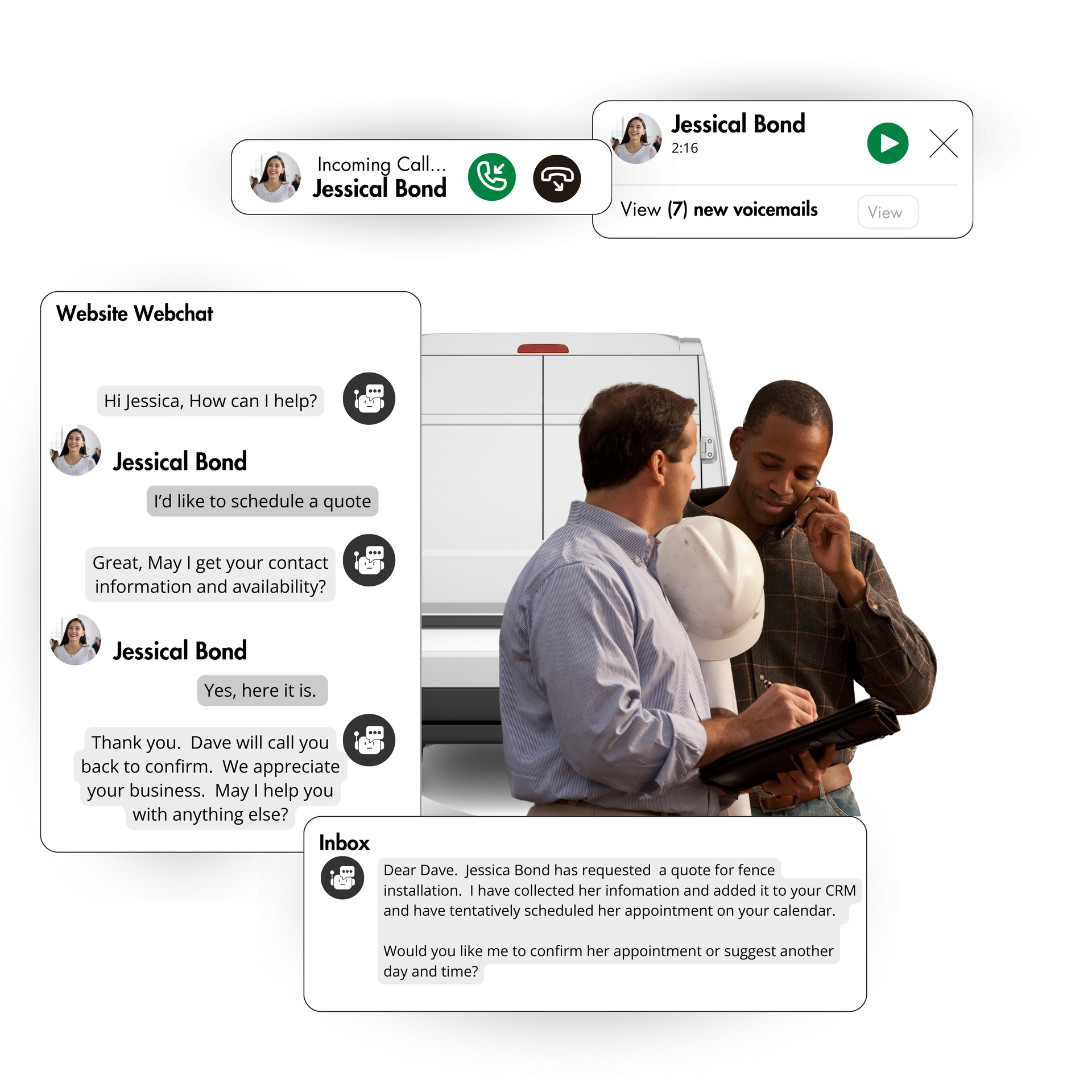 A man is talking on a cell phone while another man looks at a clipboard.