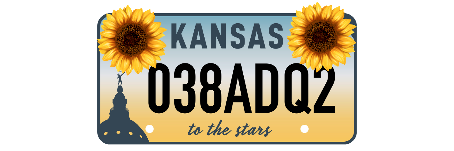 A kansas license plate with sunflowers on it