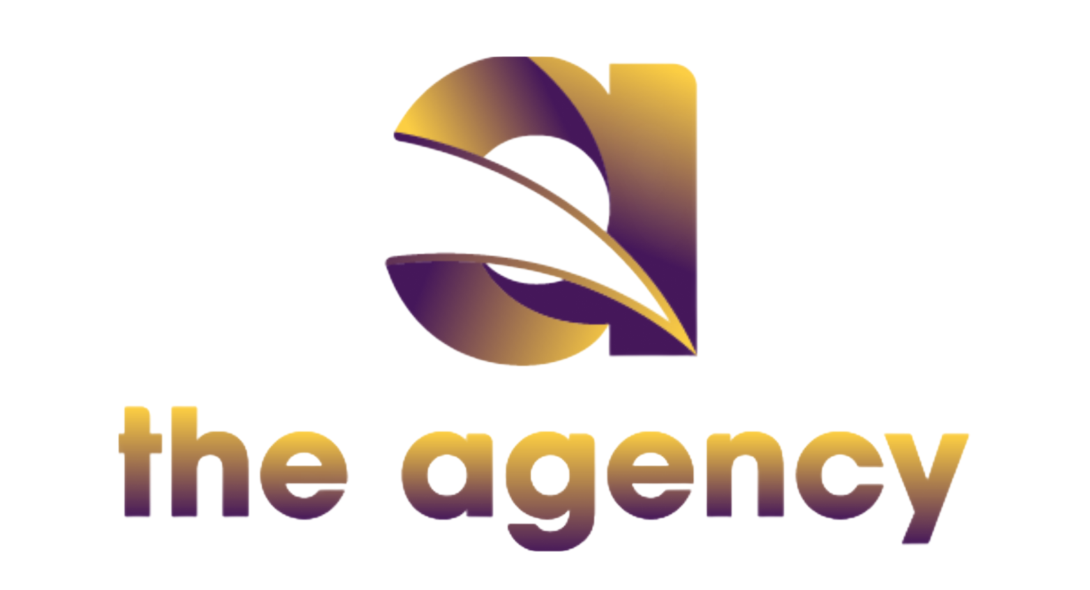 Gold and purple logo with abstract leaf icon above the words “the agency”