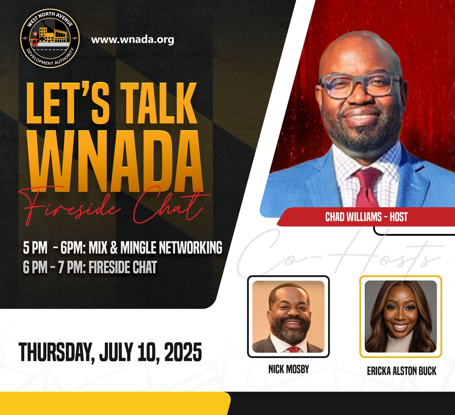 A poster for let 's talk winada fireside chat