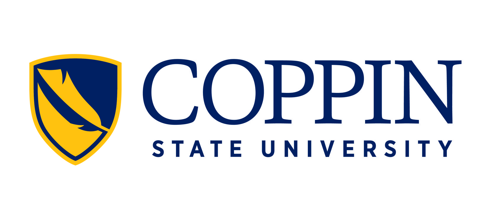 This is a blue and yellow coppin state university logo