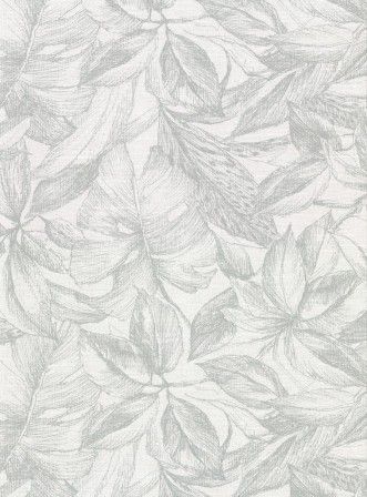 Gray floral pattern on a white background, leaves and flower shapes.