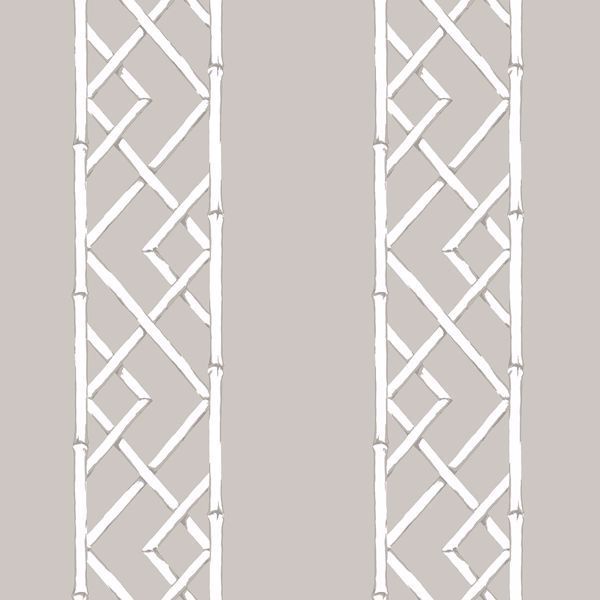 White bamboo trellis pattern on a beige background.