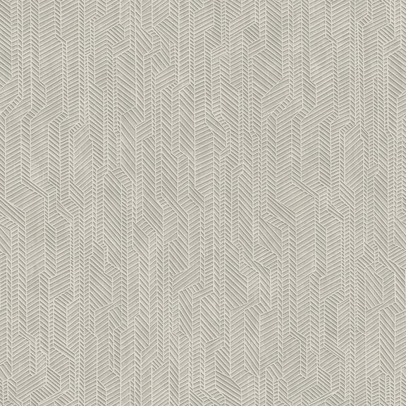 Textured, light gray wallpaper with a repeating geometric chevron pattern.