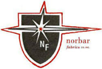 A shield-shaped logo with a starburst, the letters "NF," and the text "norbar fabrics co. inc." in black and red.