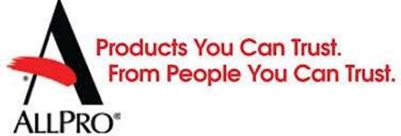 Logo for AllPro, with a stylized black A, red brushstroke, and text 