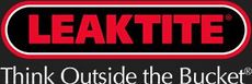 Logo for LEAKTITE, red text in black oval with white and red border, tagline "Think Outside the Bucket"