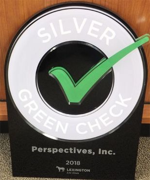 Silver Green Check award logo for Perspectives, Inc. in Lexington, KY. Features a green check mark, and the year 2018.