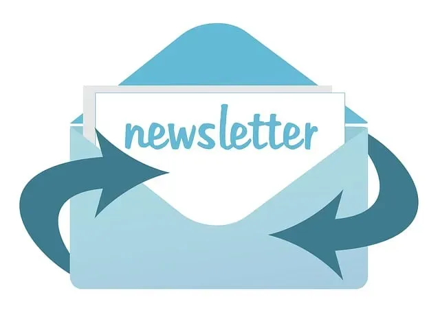 A blue envelope with the word newsletter on it