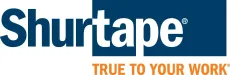 Logo for Shurtape, a tape brand, with its name and slogan "True to your work."