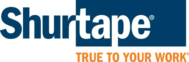 Logo for Shurtape, a tape brand, with its name and slogan "True to your work."