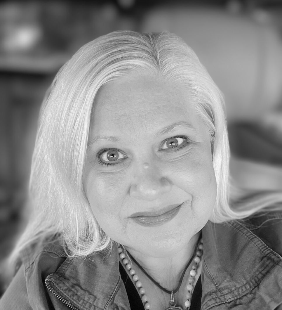 A close up of Libba in a black and white photo.