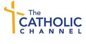 A logo for the catholic channel with a cross on it