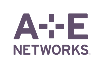 The a & e networks logo is purple and white on a white background.