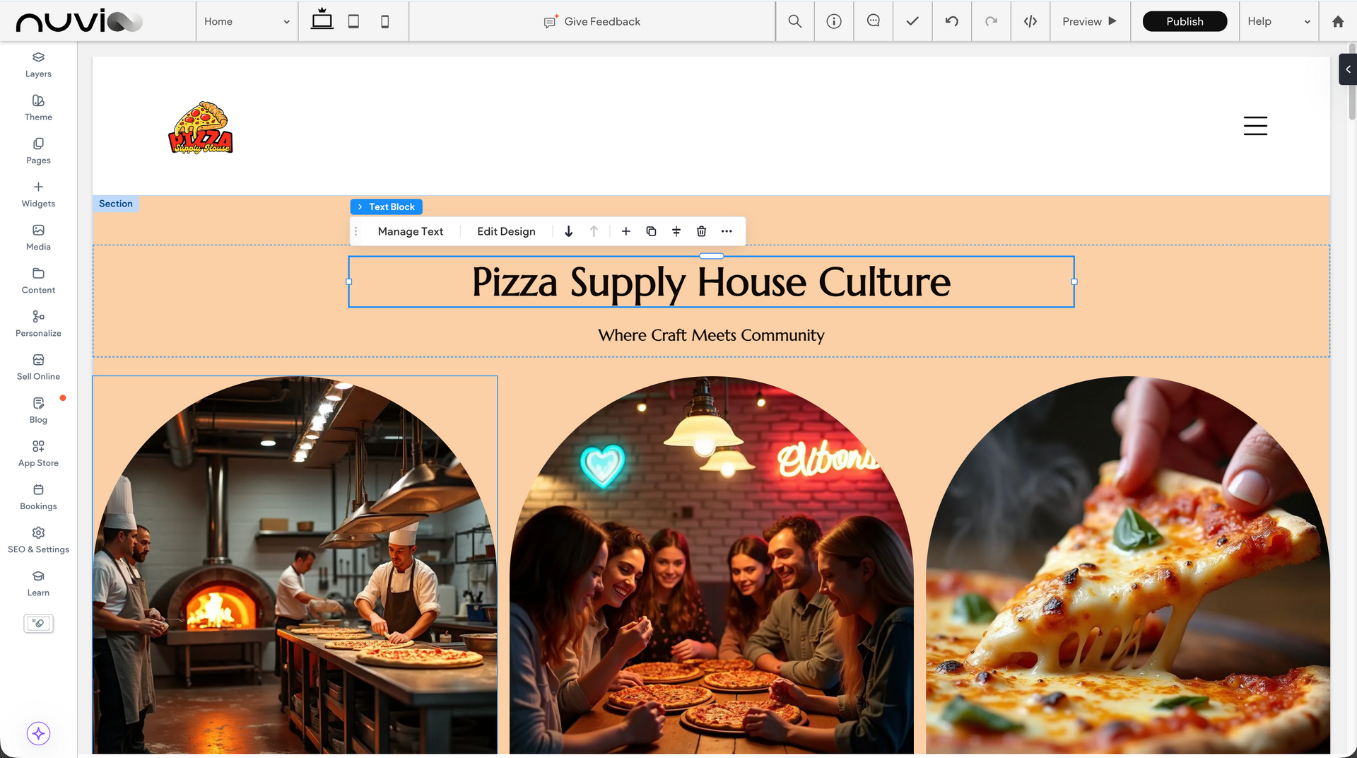 Website for Pizza Supply House, with text