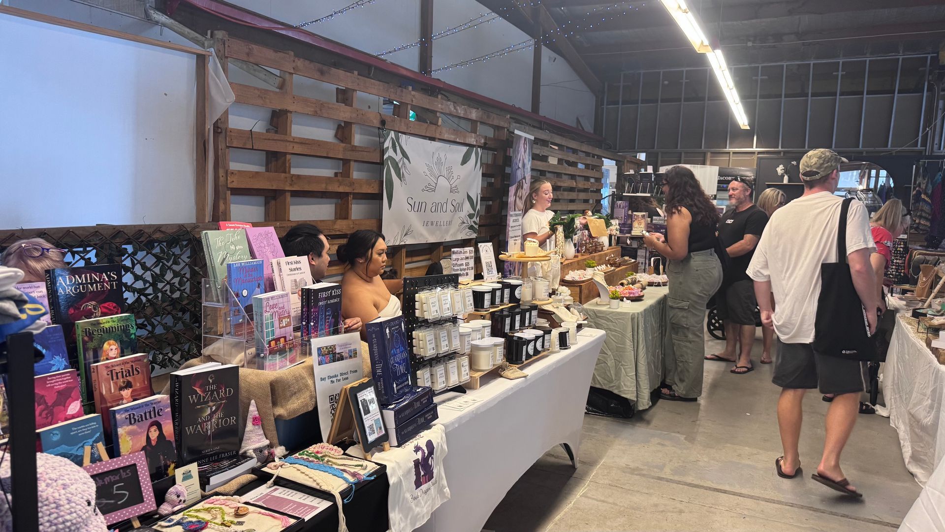 Indoor craft fair with vendors and customers browsing tables of merchandise — Rustique on the Coast In Ourimbah, NSW