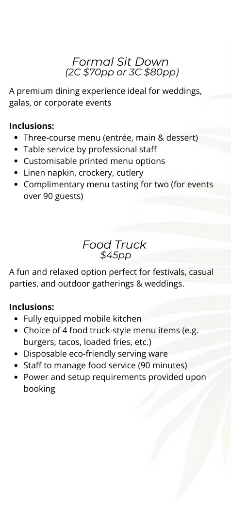 Menu page 1 - CCE — Rustique on the Coast In Ourimbah, NSW