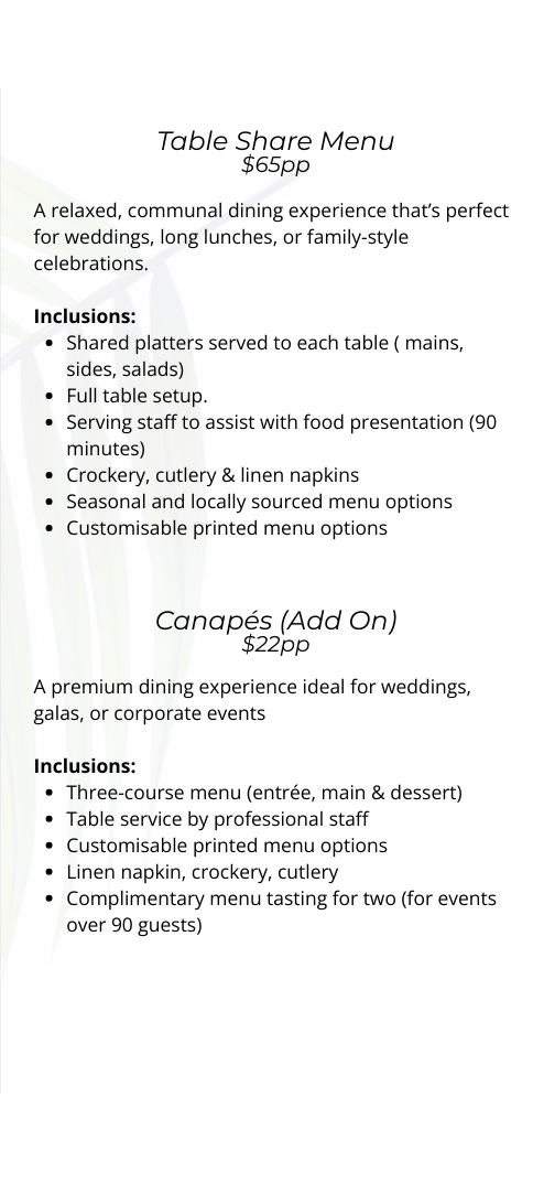Menu page 3 - CCE — Rustique on the Coast In Ourimbah, NSW