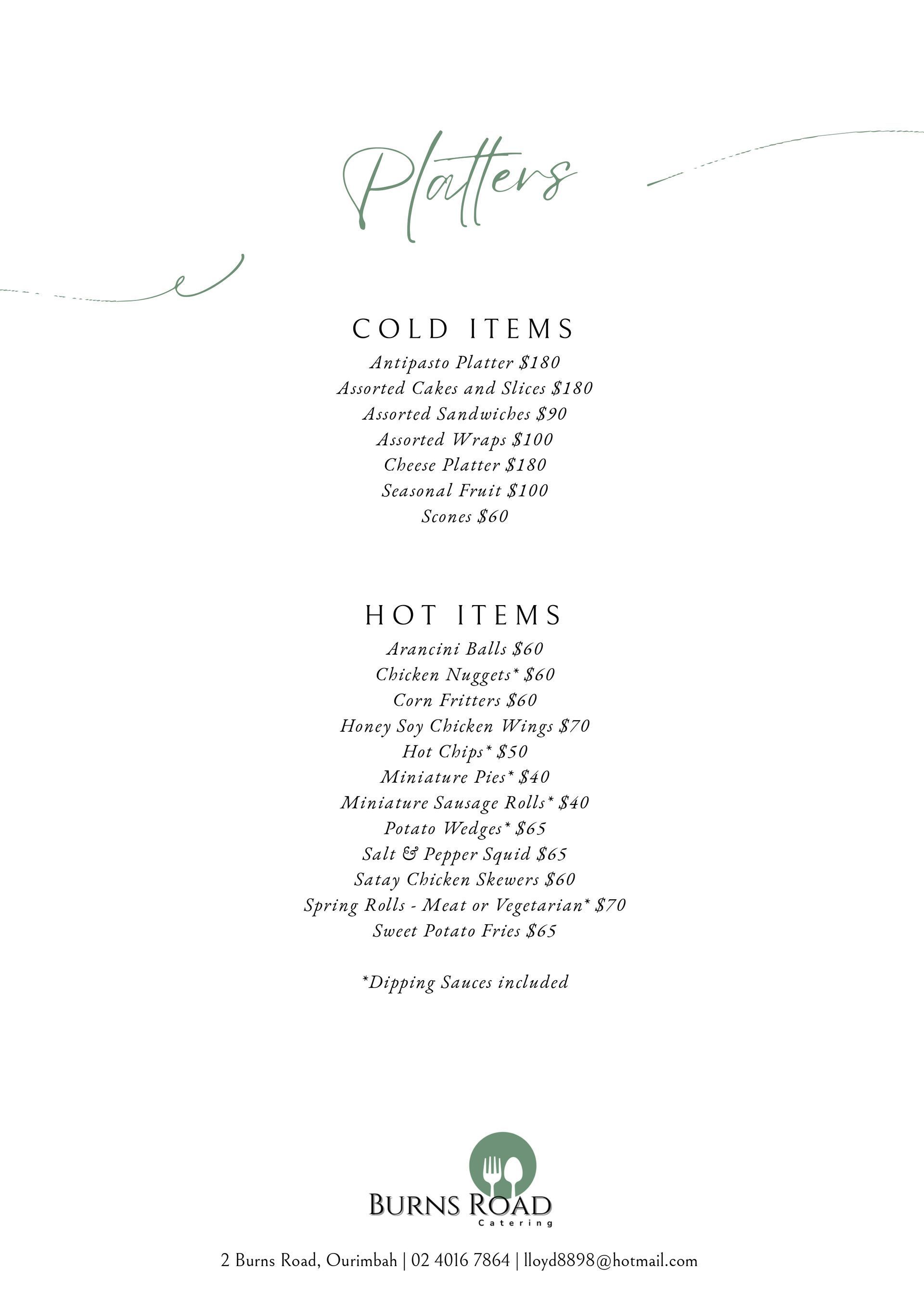 Burns Road Catering Menu 1 — Rustique on the Coast In Ourimbah, NSW