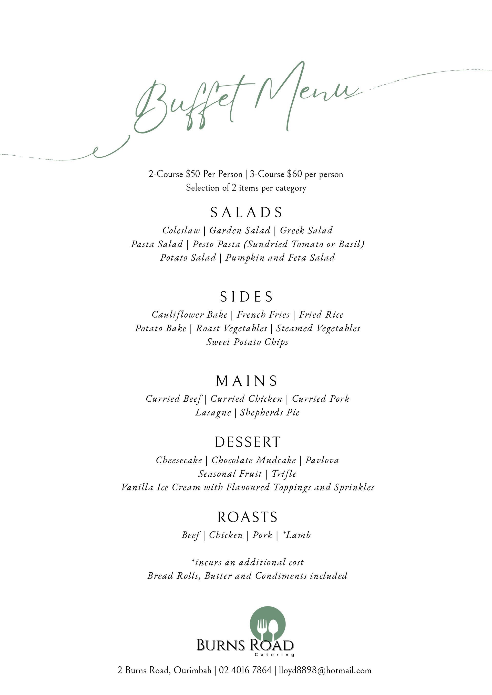 Burns Road Catering Menu 3 — Rustique on the Coast In Ourimbah, NSW