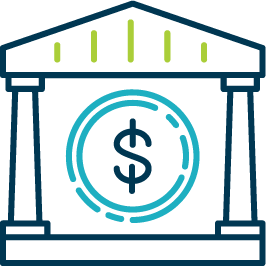 Bank icon with a dollar sign inside.