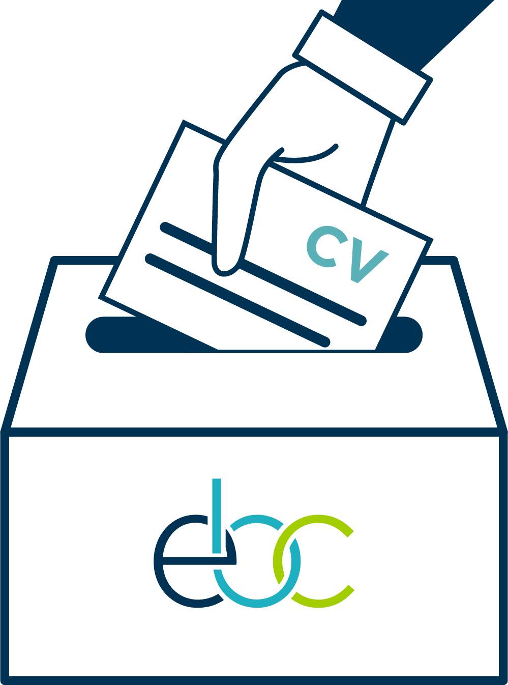 Hand dropping a CV into a box labeled 