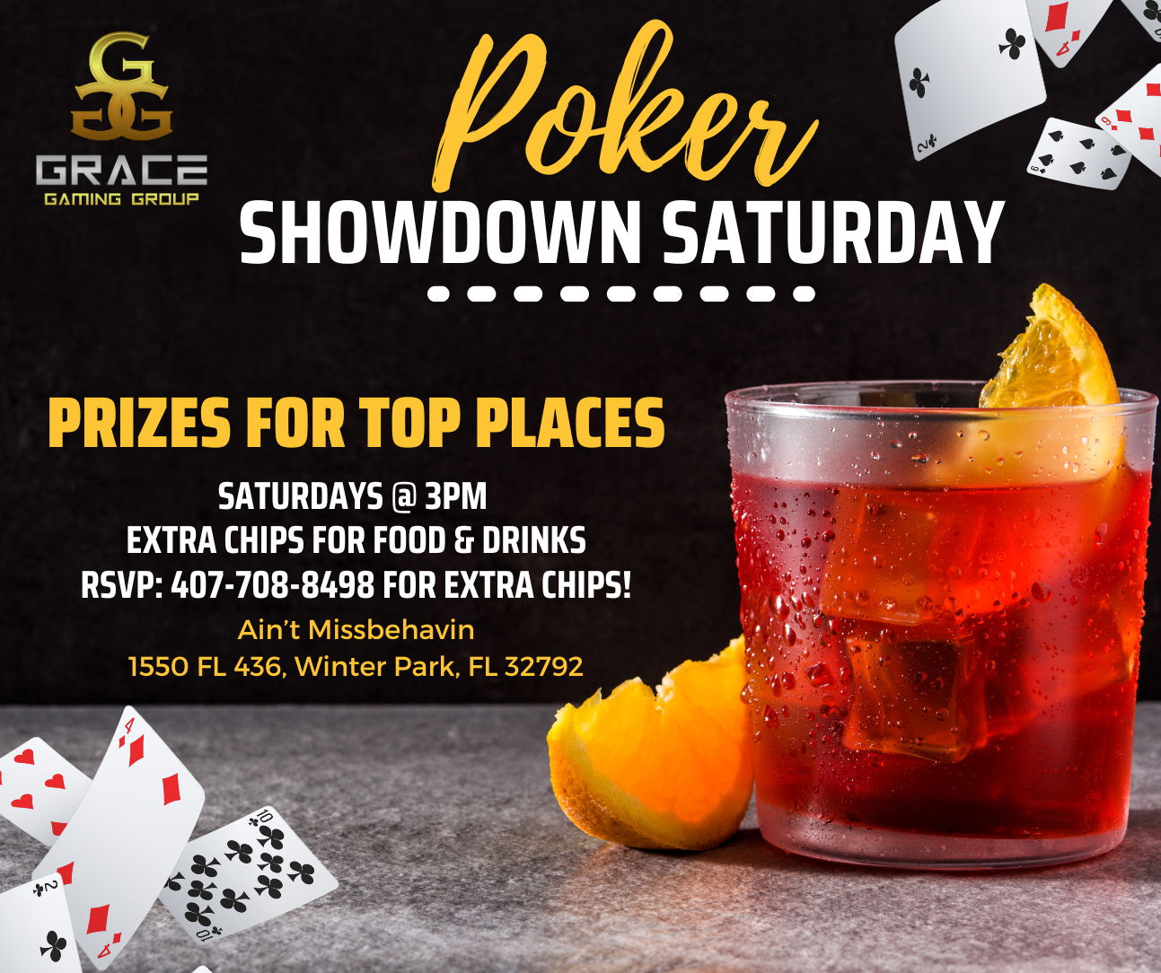 An advertisement for a poker showdown on saturday