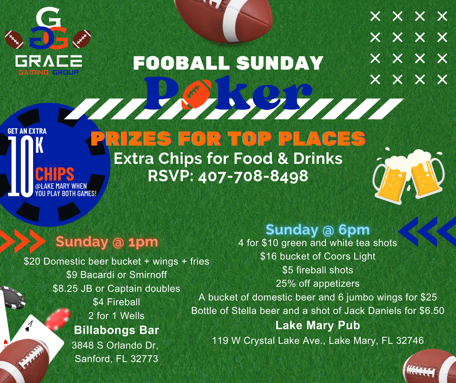 An advertisement for a sunday funday poker event