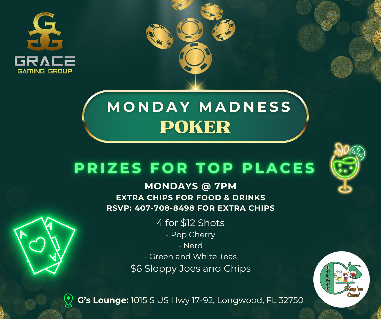 A poster for monday madness poker with prizes for top places