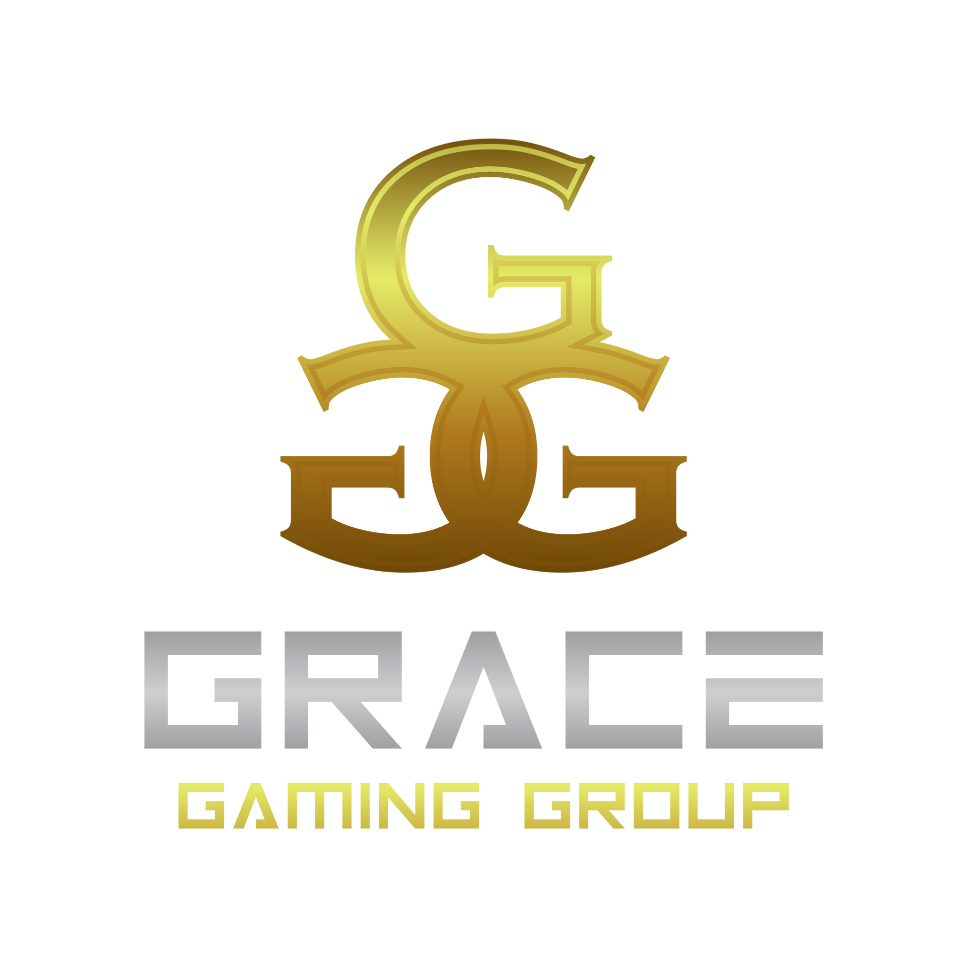 The logo for grace gaming group is a gold and silver logo.
