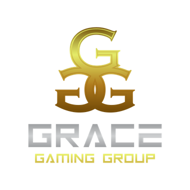 The logo for grace gaming group is a gold and silver logo.