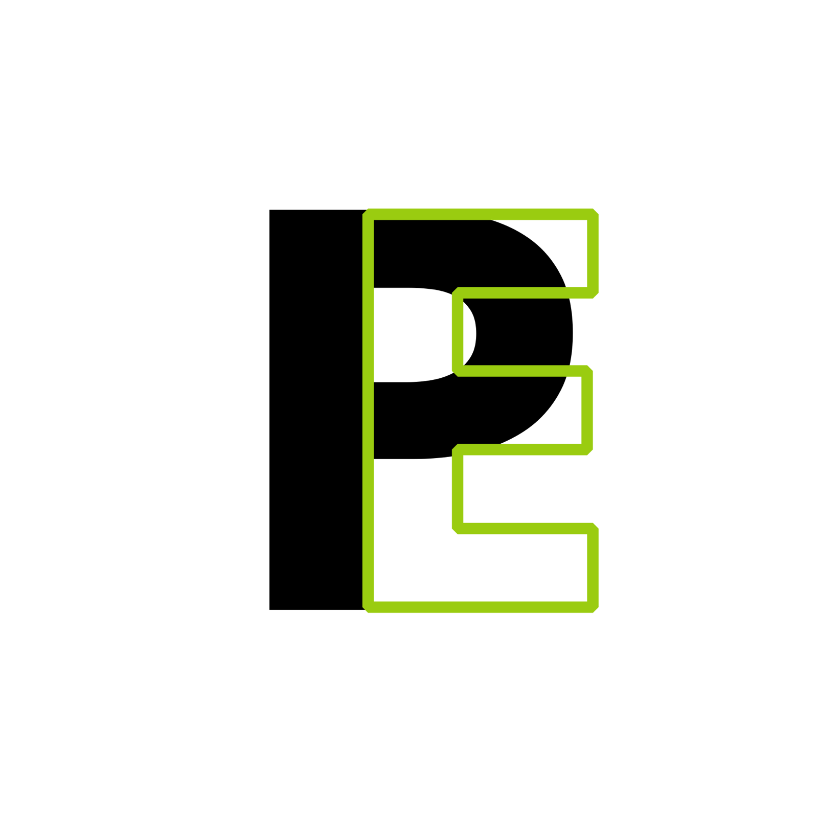 A black letter p with a green outline on a white background.