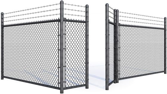 A chain link fence with a gate on a white background.