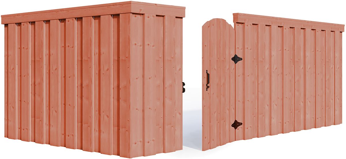 A wooden fence with a gate that is open and closed.