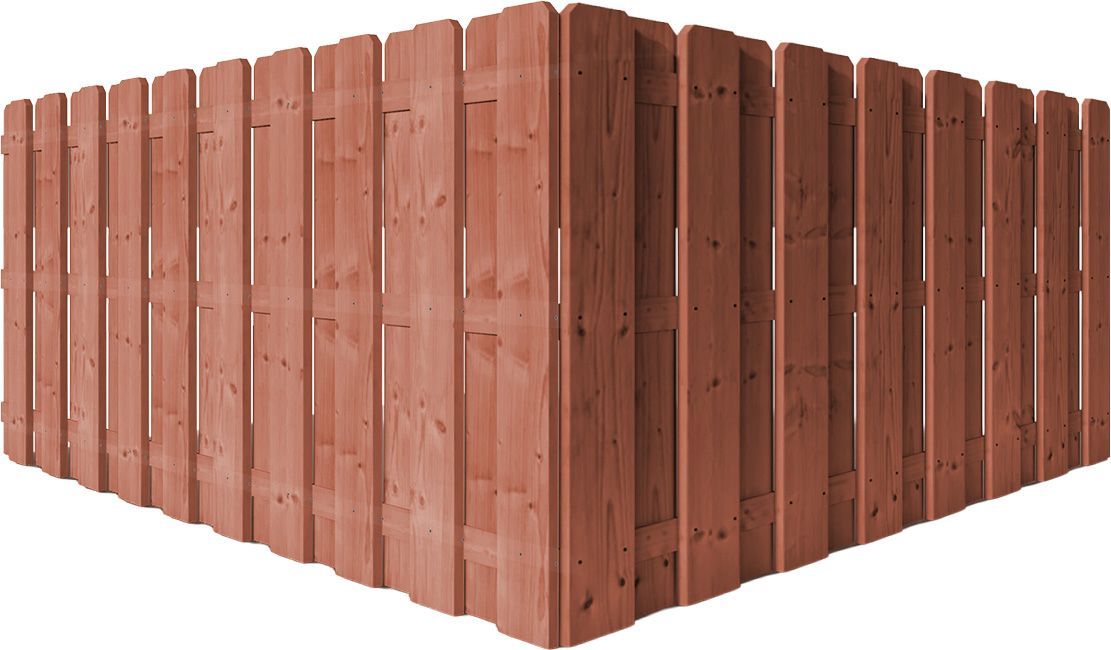 A red wooden fence with a white background