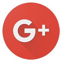 A google plus logo with a long shadow on a red circle.