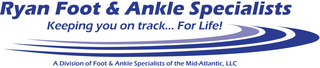 A logo for ryan foot and ankle specialists keeping you on track for life