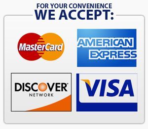 Credit cards accepted: Mastercard, American Express, Discover, and Visa.