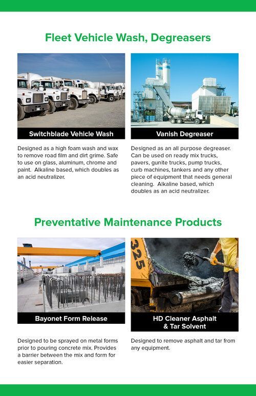 A brochure about fleet vehicle wash , degreasers and preventive maintenance products.