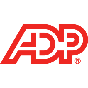 A red adp logo on a white background