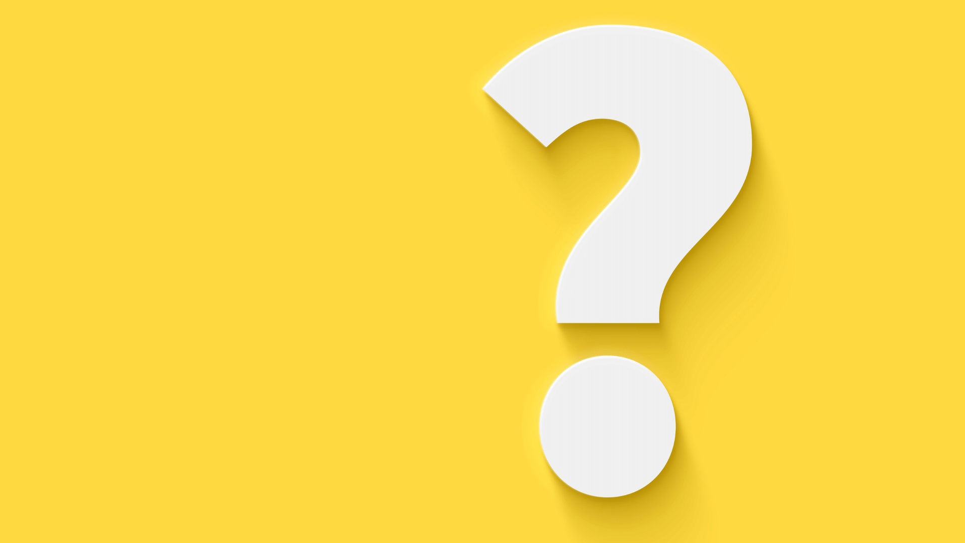 A white question mark on a yellow background.