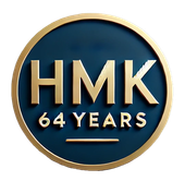 A logo for hmk 64 years is shown on a white background