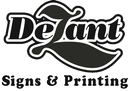 A black and white logo for defiant signs and printing