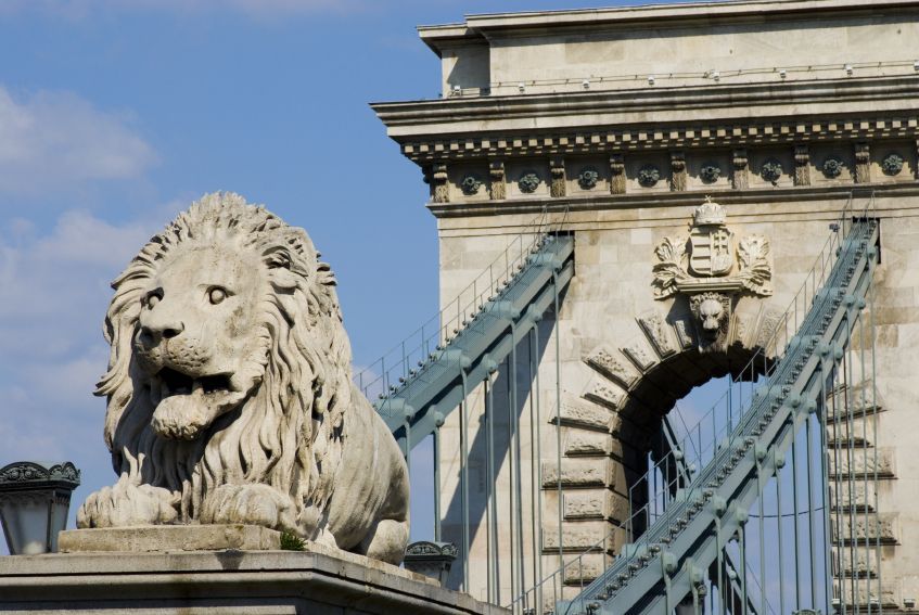 Stone lion from the chain bridge
