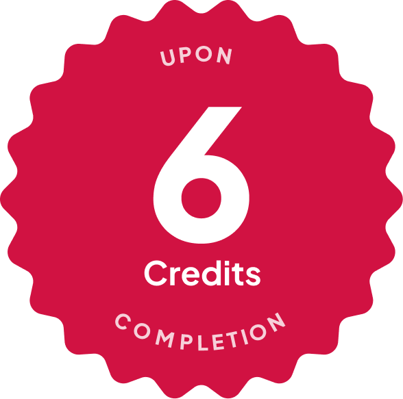 Blue badge with text: 