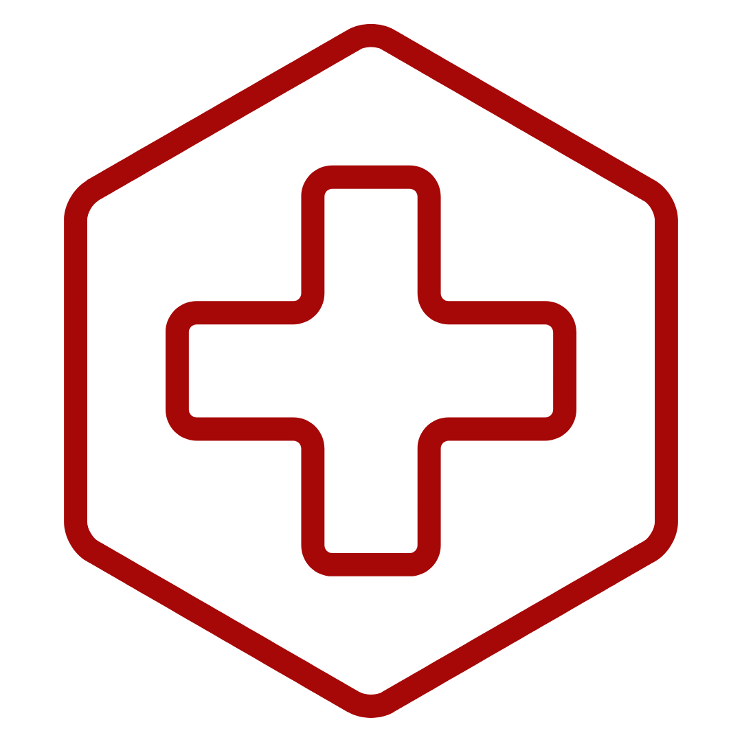 A red cross in a red hexagon on a white background. Hospital and clinic pest control | pest control new york city 