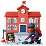 An icon of a school building with a clock on top of it. Schools and daycares | pest control new york city 