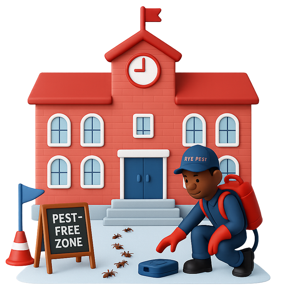 An icon of a school building with a clock on top of it. Schools and daycares | pest control new york city