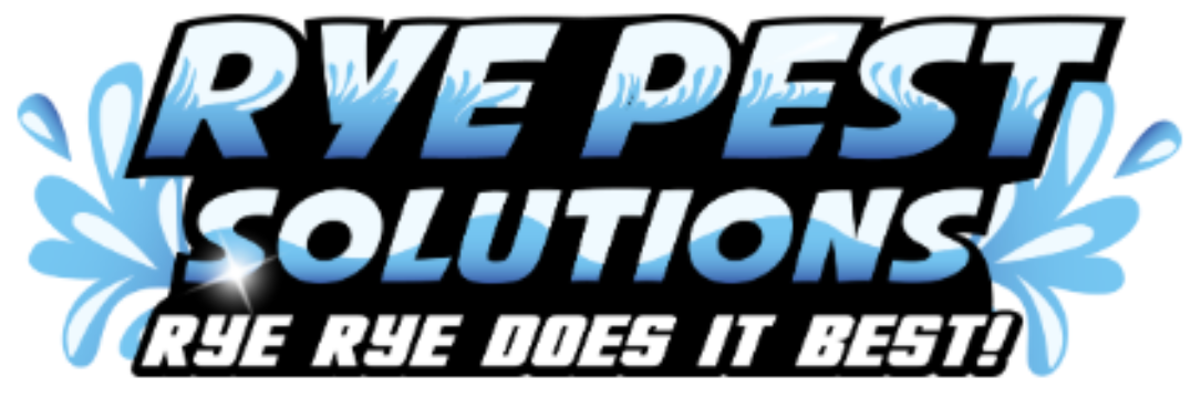 The logo for rye pest solutions says rye rye does it best