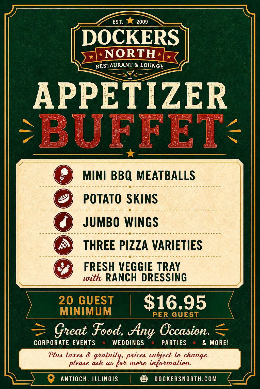 Appetizer Buffet catering menu